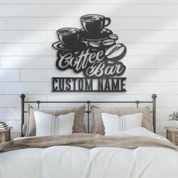 coffee bar custom metal wall art led light coffee name sign 3