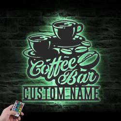 coffee bar custom metal wall art led light coffee name sign 4