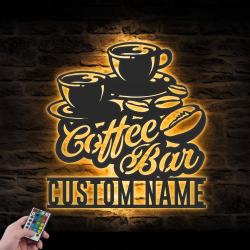 coffee bar custom metal wall art led light coffee name sign 6