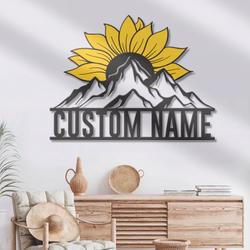 colorful sunflower mountain sunset custom metal wooden wall art led light 2