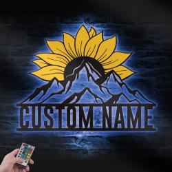 colorful sunflower mountain sunset custom metal wooden wall art led light 3