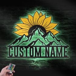 colorful sunflower mountain sunset custom metal wooden wall art led light 4