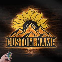 colorful sunflower mountain sunset custom metal wooden wall art led light 5