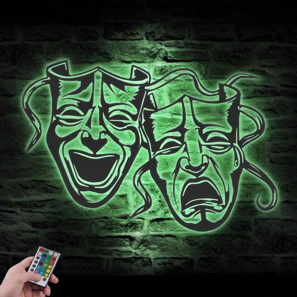 Comedy And Tragedy Custom Metal Wall Art LED Light Theater Lounge Sign comedy and tragedy custom metal wall art led light theater lounge sign 1