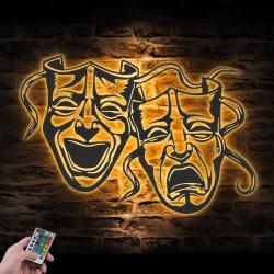 comedy and tragedy custom metal wall art led light theater lounge sign 2