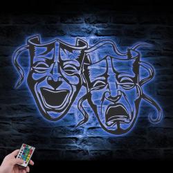 comedy and tragedy custom metal wall art led light theater lounge sign 5