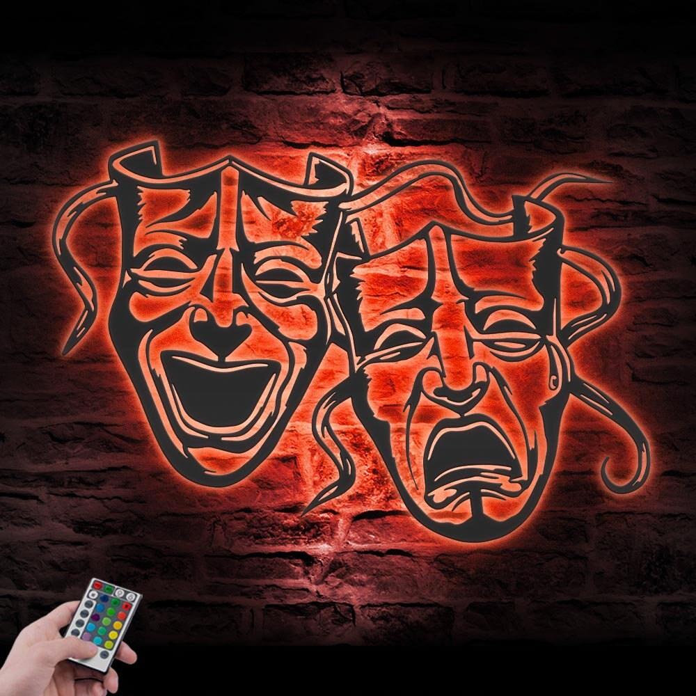 Comedy And Tragedy Custom Metal Wall Art LED Light Theater Lounge Sign 5 comedy and tragedy custom metal wall art led light theater lounge sign 6