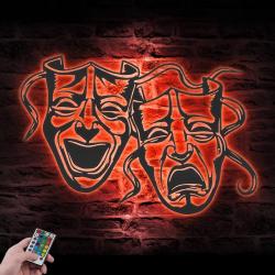 comedy and tragedy custom metal wall art led light theater lounge sign 6