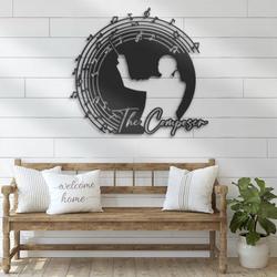 Composer Custom Metal Wall Art LED Light Female Music Teacher Name Sign