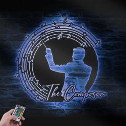 composer custom metal wall art led light male music teacher name sign 3