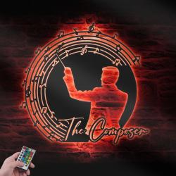 composer custom metal wall art led light male music teacher name sign 5