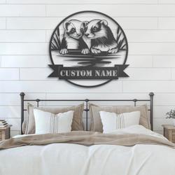 Couple Ferret Custom Metal Wall Art LED Light Animal Lover Name Sign