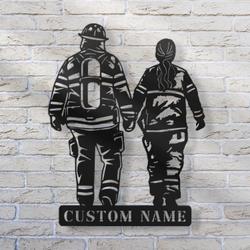 couple firefighter custom metal wall art led light fireman name sign 2