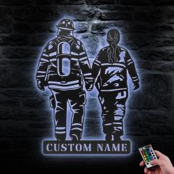 couple firefighter custom metal wall art led light fireman name sign 3