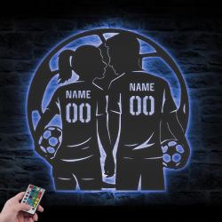 couple soccer custom metal wall art led light football player lover sign 4