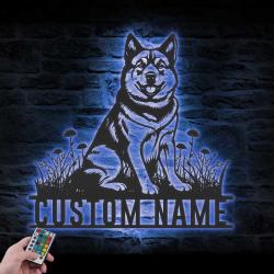 custom akita metal wall sign led light