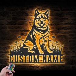 Custom American Akita Metal Wall Art LED Light