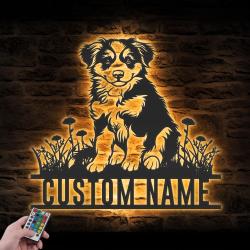 Custom Baby Australian Shepherd Metal Wall Art LED Light