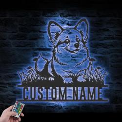 Custom Baby Corgi Metal Wall Art LED Light