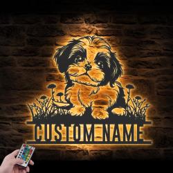 Custom Baby Shih Tzu Metal Wall Art LED Light