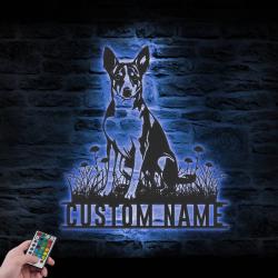 custom basenji metal wall sign led light