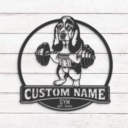 custom basset hound fitness metal wall art led light