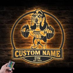 custom basset hound weight lift wall art led light