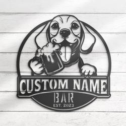 Custom Funny Beagle Thirsty Beer Pub Metal Wall Art LED Light