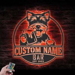 Custom Funny Biewer Terrier Thirsty Beer Pub Metal Wall Art LED Light