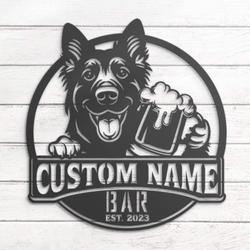 Custom Funny Black Shepherd Thirsty Beer Pub Metal Wall Art LED Light