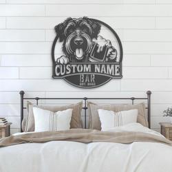 Custom Black Russian Terrier Thirsty Beer Pub Metal Wall Art LED Light