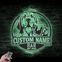 Custom Funny Bloodhound Thirsty Beer Pub Metal Wall Art LED Light