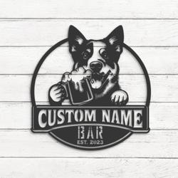 Custom Blue Heeler Thirsty Beer Pub Metal Wall Art LED Light