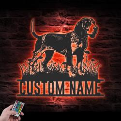 Custom Bluetick Coonhound Metal Wall Art LED Light
