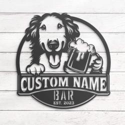 Custom Funny Borzoi Thirsty Beer Pub Metal Wall Art LED Light