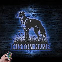 custom borzoi metal wall sign led light