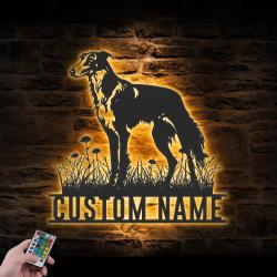 Custom Borzoi Metal Wall Art LED Light