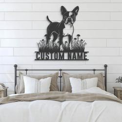 custom boston terrier metal wall sign led light