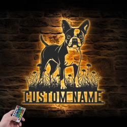 Custom Boston Terrier Metal Wall Art LED Light