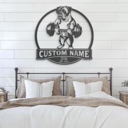 Custom Funny Boxer Dog Lifting A Weight Metal Wall Art LED Light