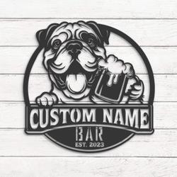Custom Bulldog Thirsty Beer Pub Metal Wall Art LED Light