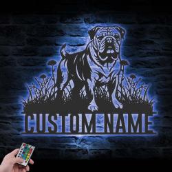 custom bulldog metal wall sign led light