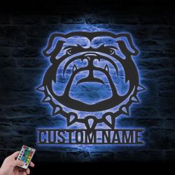 Personalized BullDog Metal Wall Art LED Light