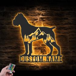 Custom Mountain Forest Scene Cane Corso Metal Wall Art LED Light