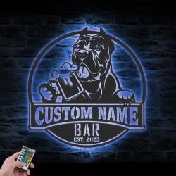Custom Cane Corso Thirsty Beer Pub Metal Wall Art LED Light
