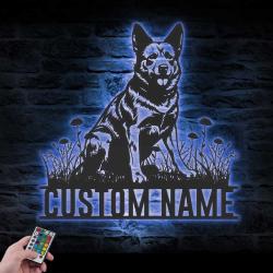 custom cattle dog metal wall sign led light