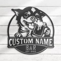 Custom Funny Chihuahua Thirsty Beer Pub Metal Wall Art LED Light