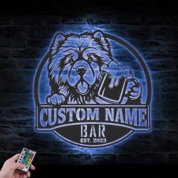 Custom Funny Chowchow Thirsty Beer Pub Metal Wall Art LED Light