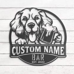 Custom Funny Clumber Spaniel Thirsty Beer Pub Metal Wall Art