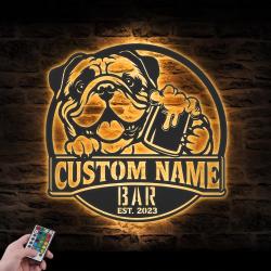 custom continental bulldog wall art led light